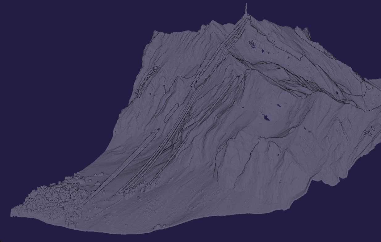 Point cloud of a mountain with visible cables