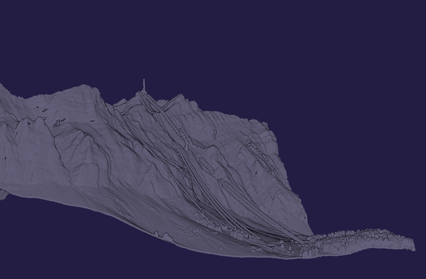 Point cloud of a mountain with visible cables